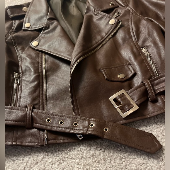 Fashion Nova Brown Faux Leather Jacket - Picture 3 of 6